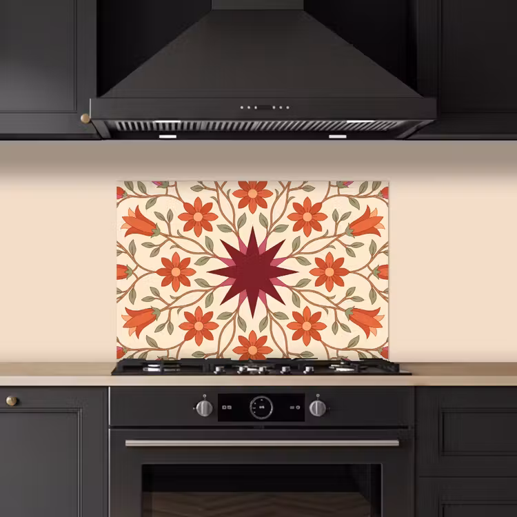 Bloemen - Mandala - Decoratief - Rood keuken achterwand spatscherm klein -sfeer1