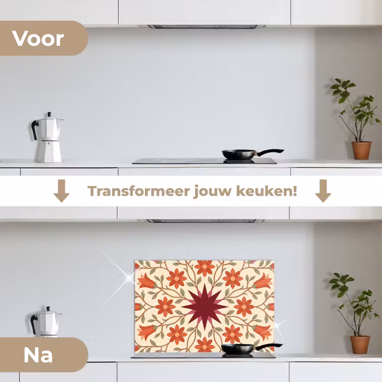 Bloemen - Mandala - Decoratief - Rood keuken achterwand spatscherm klein -voor_na_NL