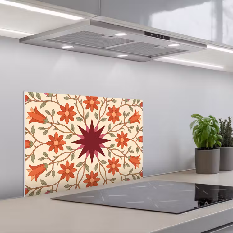 Bloemen - Mandala - Decoratief - Rood keuken achterwand spatscherm klein -3d_schuin
