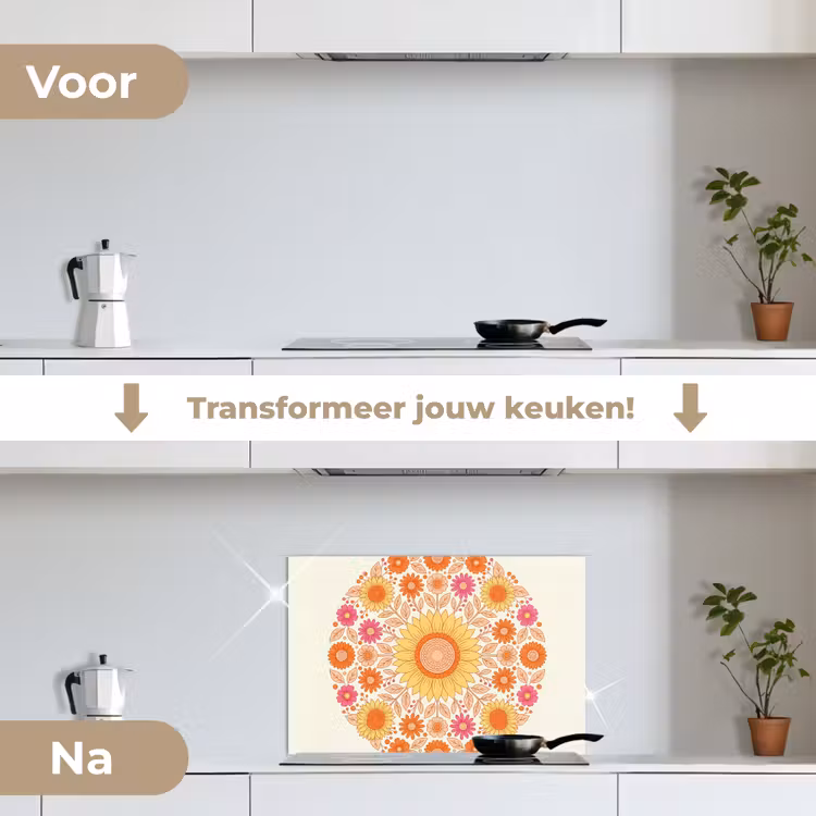 Bloemen - Mandala - Patroon - Kleurrijk keuken achterwand spatscherm klein -voor_na_NL