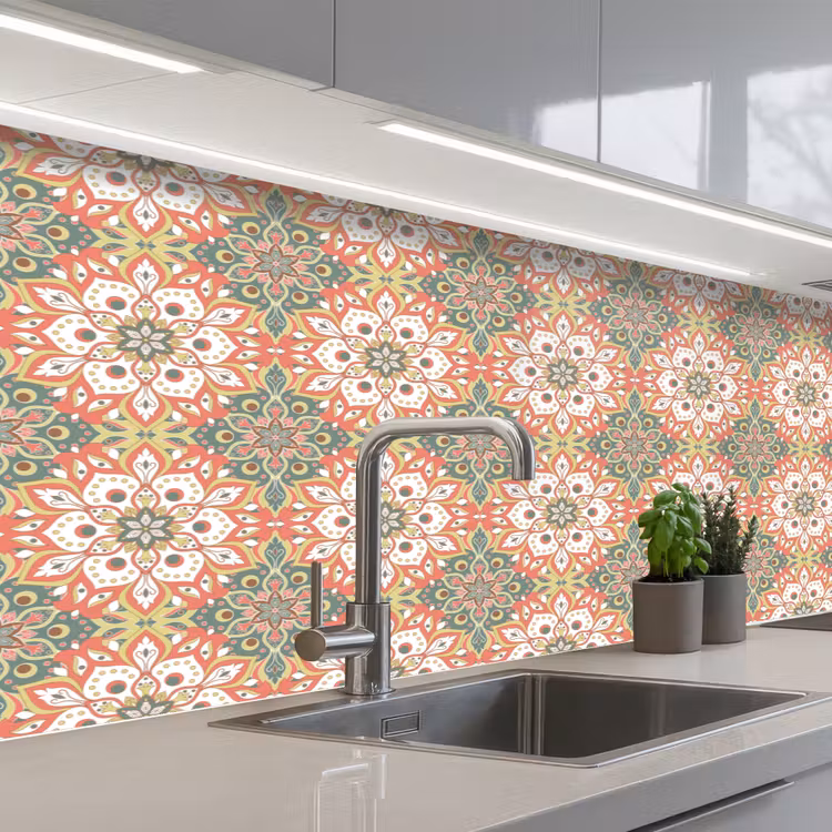 Bloemen - Mandala - Vintage - Patronen keuken achterwand 2 middel 871 -3d_schuin