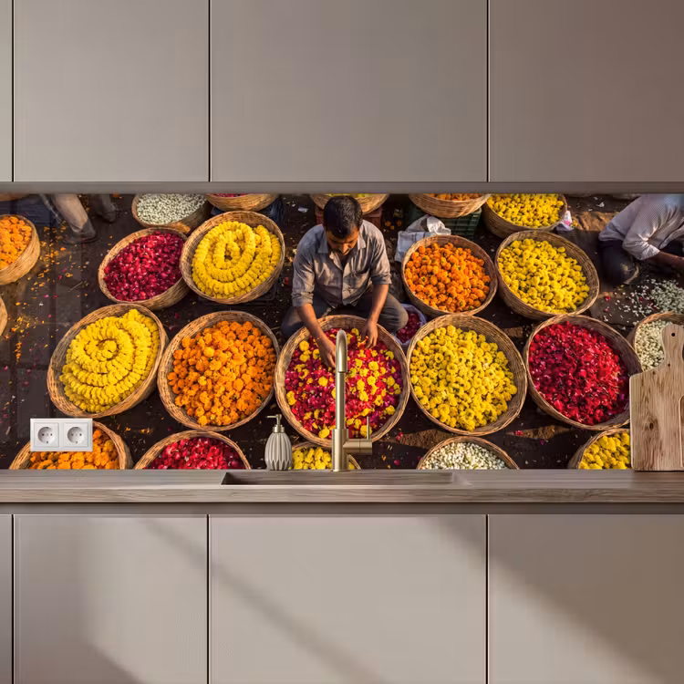 Keuken achterwand - Bloemen - Markt - Kleurrijk - Bloemen - Markt - Kleurrijk keuken achterwand 2 middel zz_3dshopping