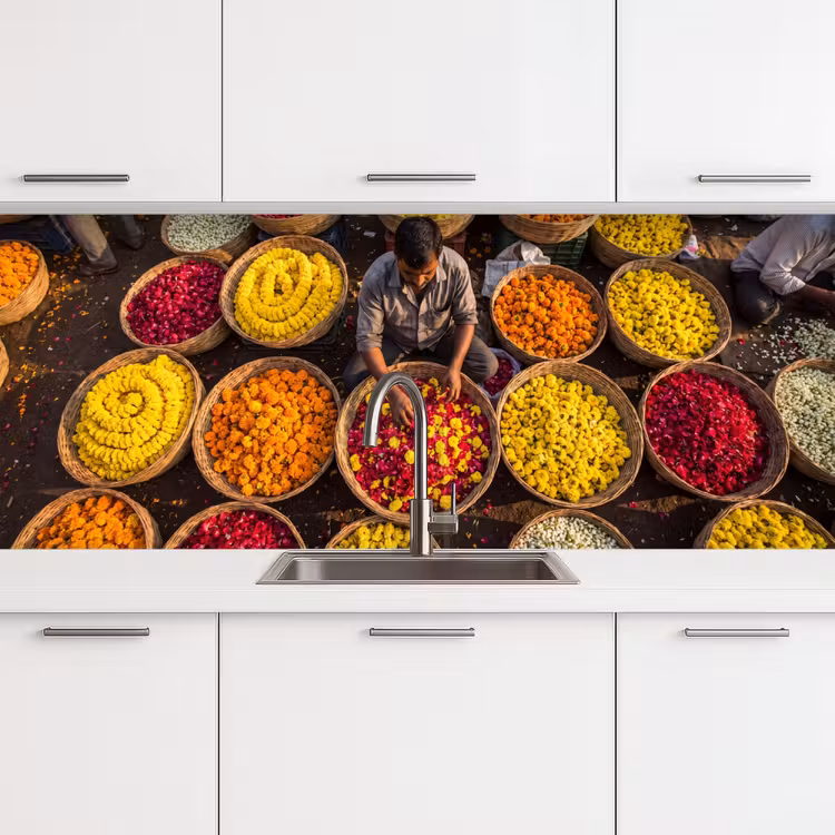Keuken achterwand - Bloemen - Markt - Kleurrijk - Bloemen - Markt - Kleurrijk keuken achterwand 2 middel