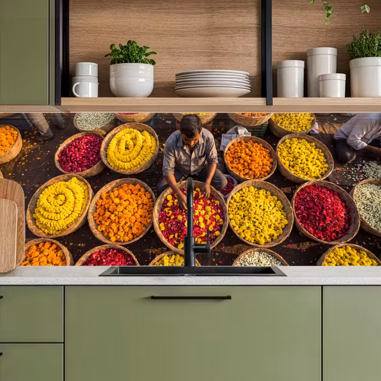 Keuken achterwand - Bloemen - Markt - Kleurrijk - Bloemen - Markt - Kleurrijk keuken achterwand 2 middel
