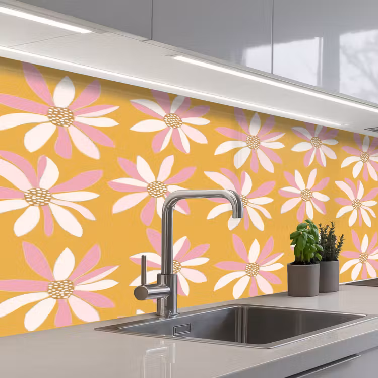 Bloemen - Modern - Geel keuken achterwand 2 middel 871 -3d_schuin