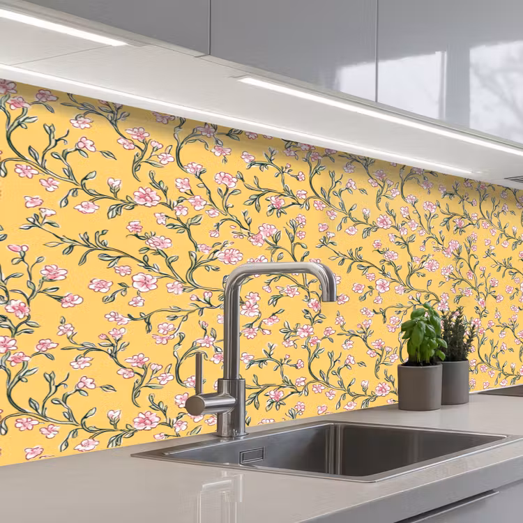 Bloemen - Motief - Geel keuken achterwand 2 middel 871 -3d_schuin