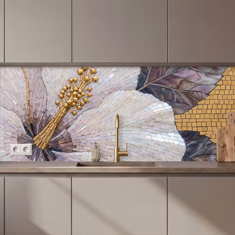 Bloemen - Mozaïek - Kunst - Modern - Goud keuken achterwand 2 middel zz_3dshopping