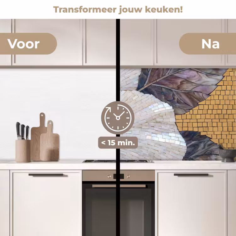 Bloemen - Mozaïek - Kunst - Modern - Goud keuken achterwand 2 middel -voor-na2_NL