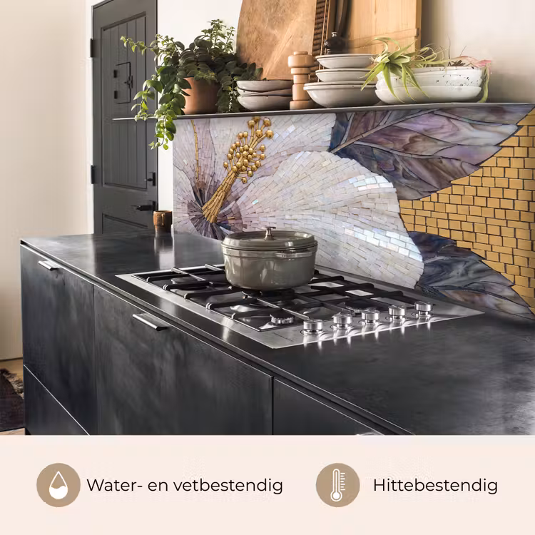 Bloemen - Mozaïek - Kunst - Modern - Goud keuken achterwand 2 middel -usp_NL