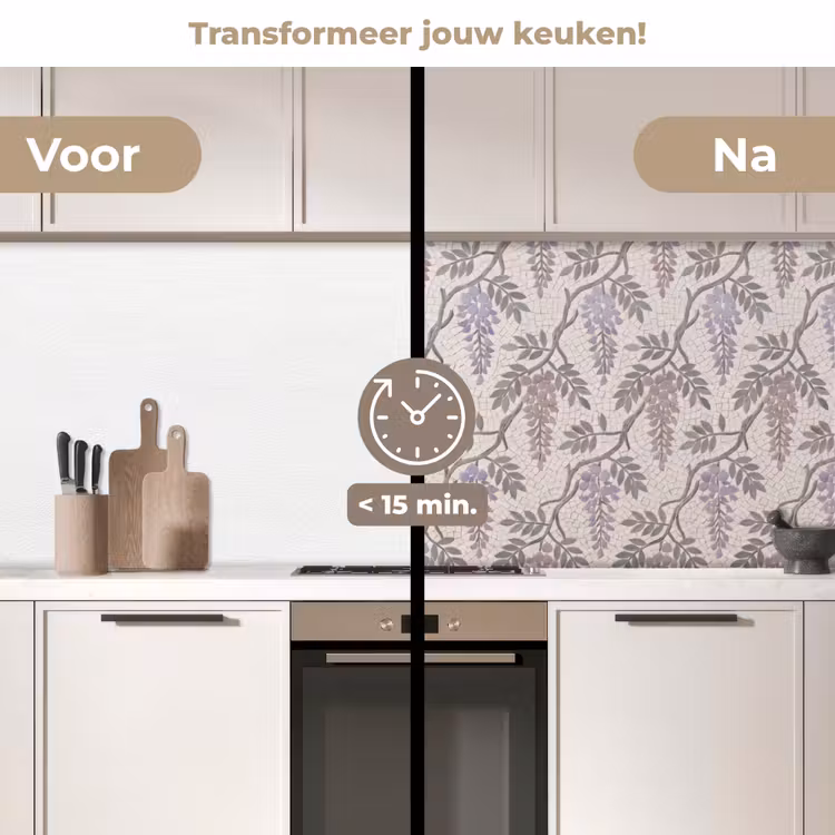 Bloemen - Mozaïek - Natuur - Patroon - Paars keuken achterwand 2 middel -voor-na2_NL