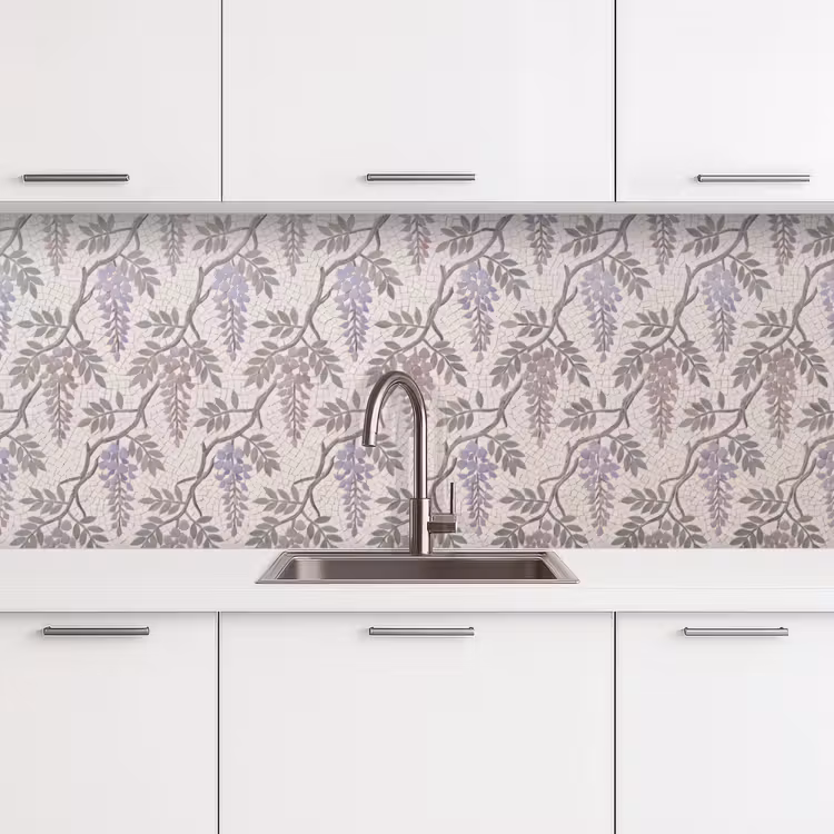 Bloemen - Mozaïek - Natuur - Patroon - Paars keuken achterwand 2 middel -3d