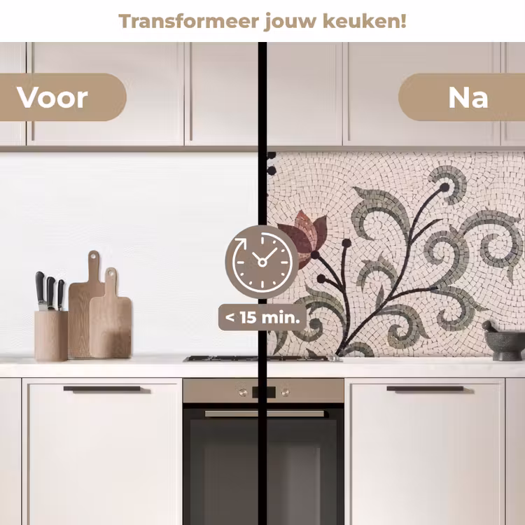 Bloemen - Mozaïek - Patroon - Abstract - Groen keuken achterwand 2 middel -voor-na2_NL