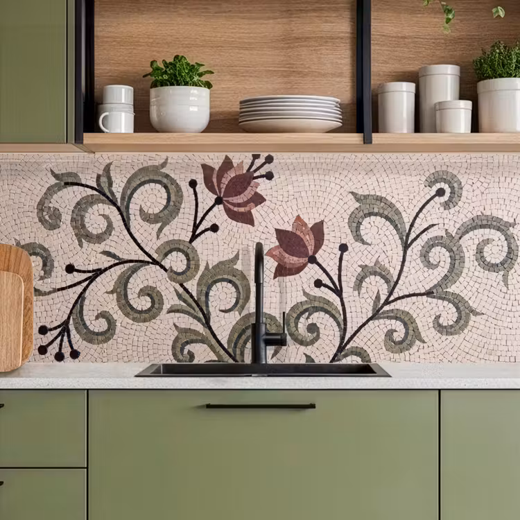 Bloemen - Mozaïek - Patroon - Abstract - Groen keuken achterwand 2 middel -sfeer3