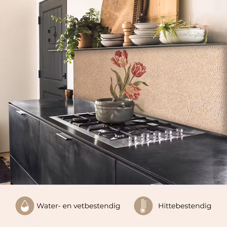 Bloemen - Mozaïek - Rood - Groen - Kunst keuken achterwand 2 middel -usp_NL