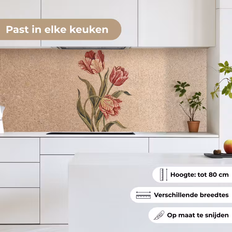 Bloemen - Mozaïek - Rood - Groen - Kunst keuken achterwand 2 middel -sfeer4_NL