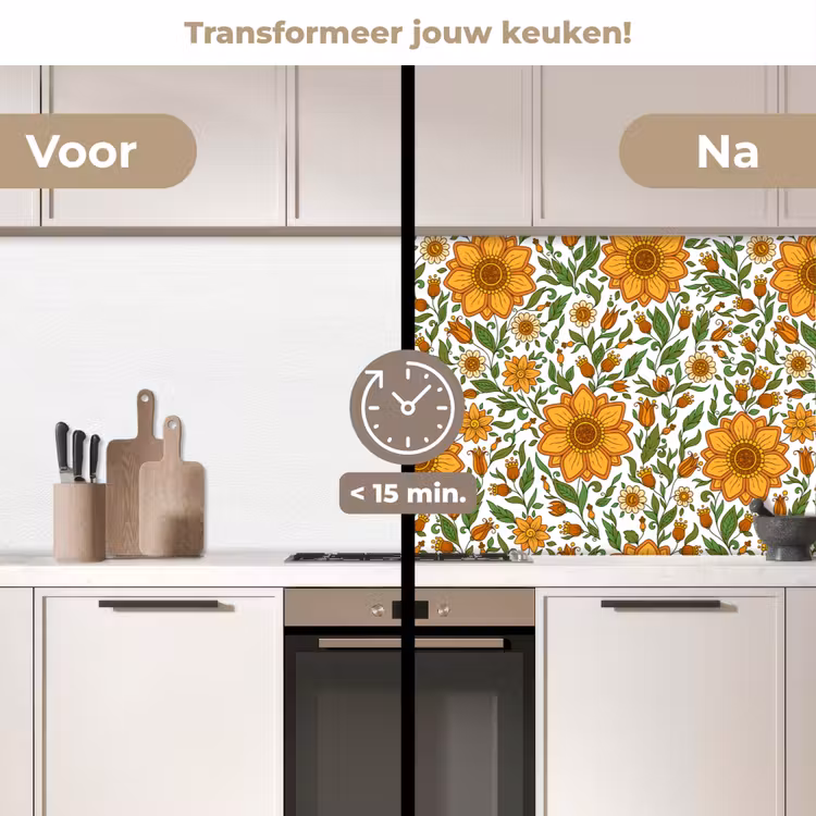 Bloemen - Oranje - Design keuken achterwand 2 middel 871 -voor-na2_NL