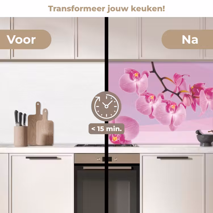 Bloemen - Orchidee - Roze keuken achterwand 2 middel -voor-na2_NL