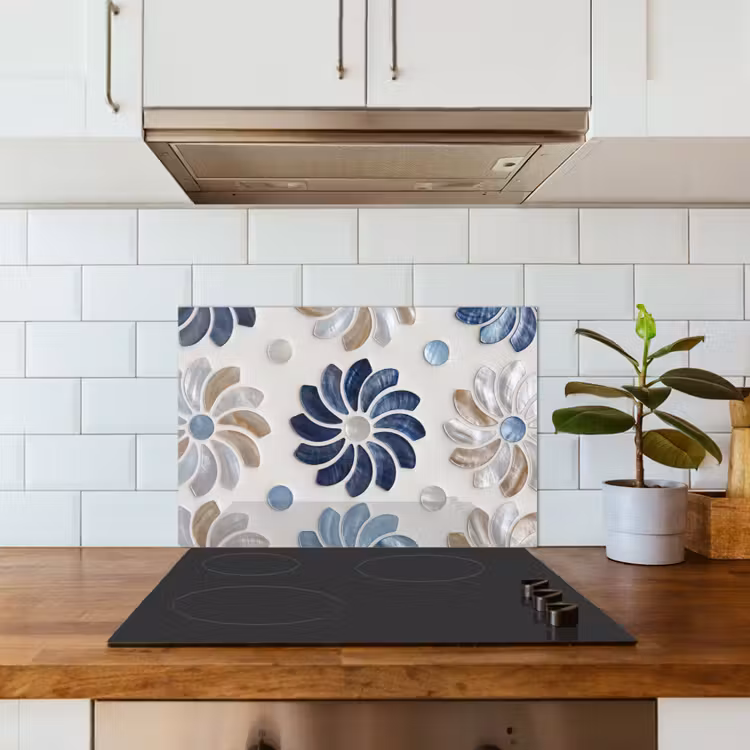 Bloemen - Parelmoer - Abstract - Patroon - Blauw keuken achterwand spatscherm klein -sfeer2
