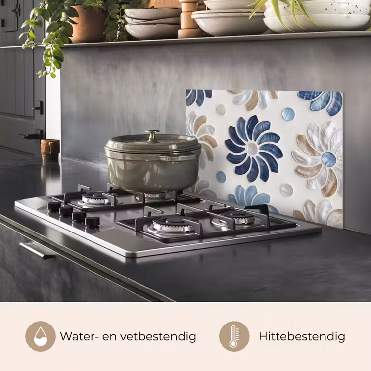 Bloemen - Parelmoer - Abstract - Patroon - Blauw keuken achterwand spatscherm klein -usp_NL