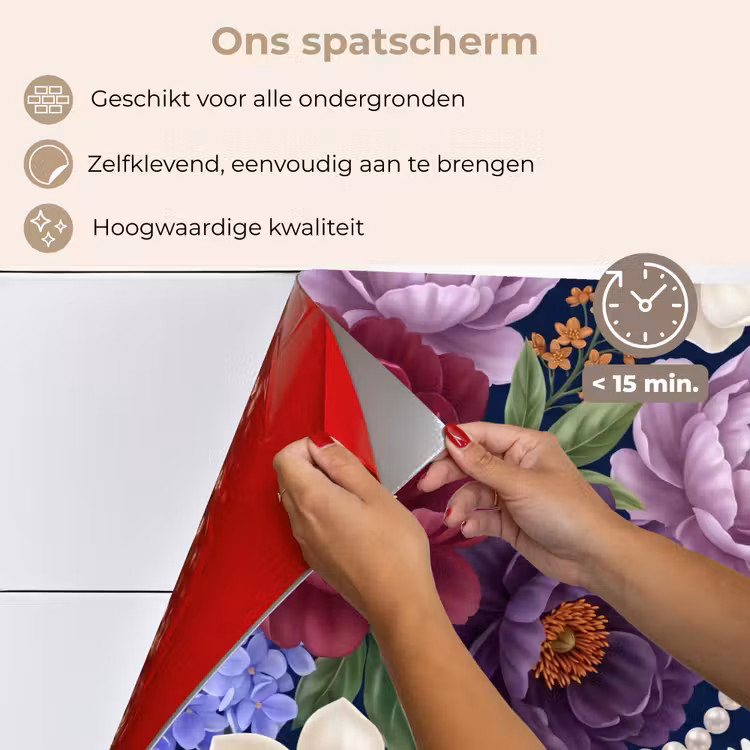 Bloemen - Parels - Decoratie - Modern - Blauw keuken achterwand spatscherm klein -spatscherm_NL