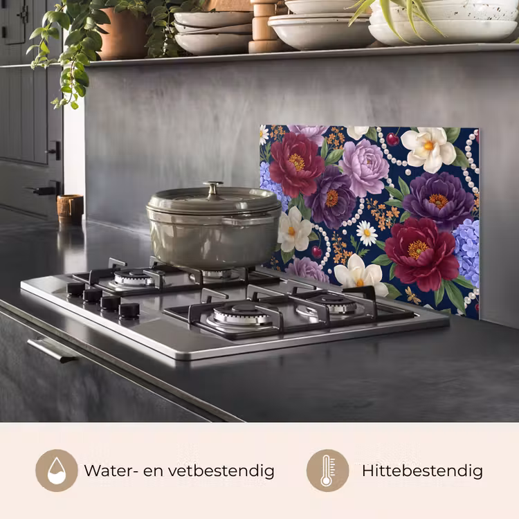 Bloemen - Parels - Decoratie - Modern - Blauw keuken achterwand spatscherm klein -usp_NL
