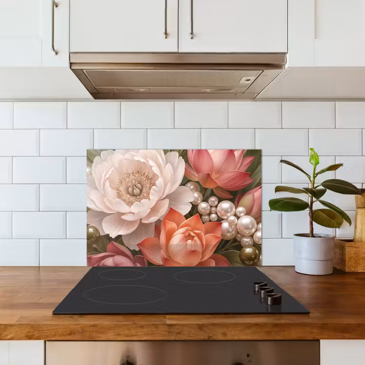 Bloemen - Parels - Elegant - Roze - Wit keuken achterwand spatscherm klein -sfeer2