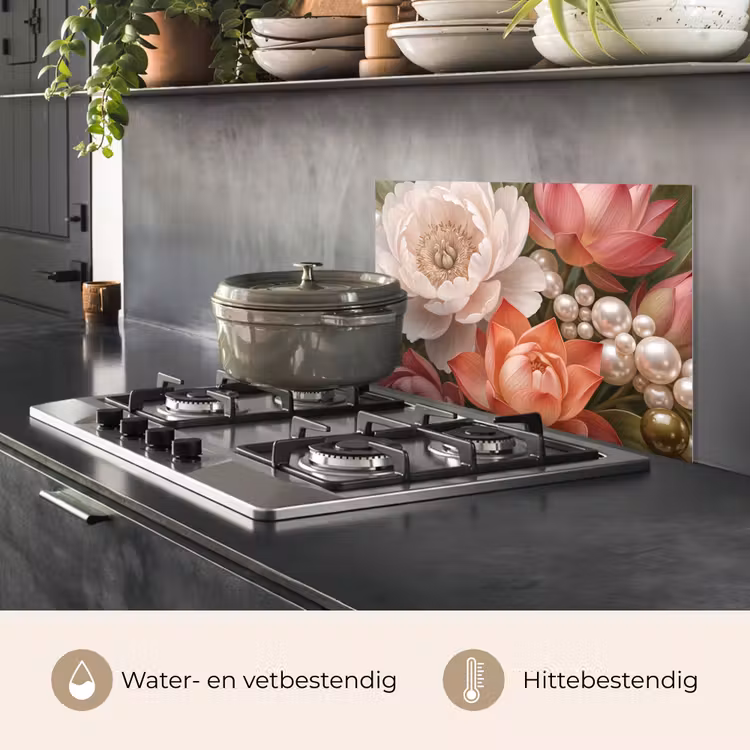 Bloemen - Parels - Elegant - Roze - Wit keuken achterwand spatscherm klein -usp_NL