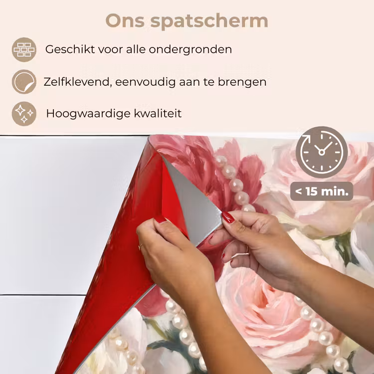 Bloemen - Parels - Romantiek - Klassiek - Roze keuken achterwand spatscherm klein -spatscherm_NL