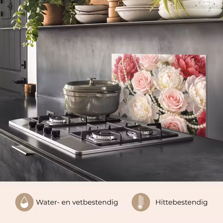 Bloemen - Parels - Romantiek - Klassiek - Roze keuken achterwand spatscherm klein -usp_NL
