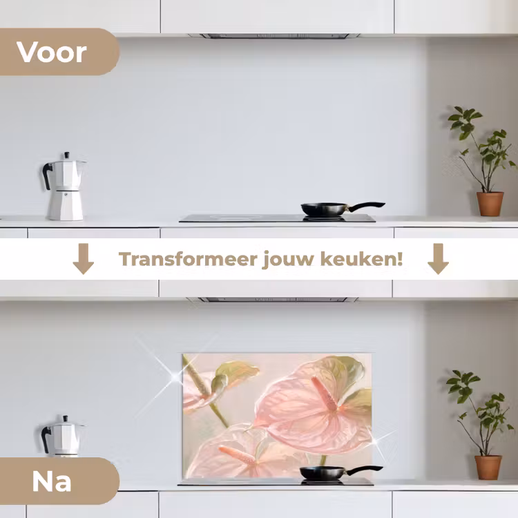 Bloemen - Pastel - Abstract - Natuur - Groen keuken achterwand spatscherm klein -voor_na_NL