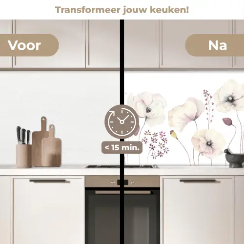 Bloemen - Pastel - Planten - Wit keuken achterwand 2 middel -voor-na2_NL