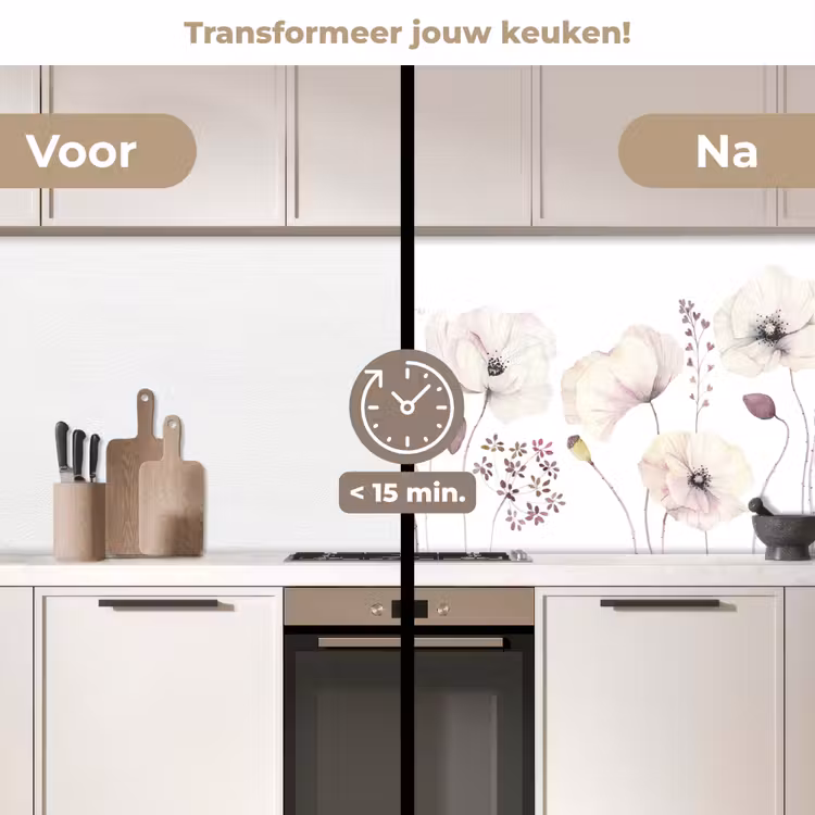 Bloemen - Pastel -  Planten - Wit keuken achterwand 2 middel -voor-na2_NL