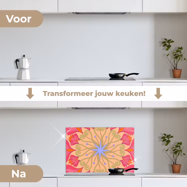 Bloemen - Patroon - Abstract - Roze - Decoratief keuken achterwand spatscherm klein -voor_na_NL