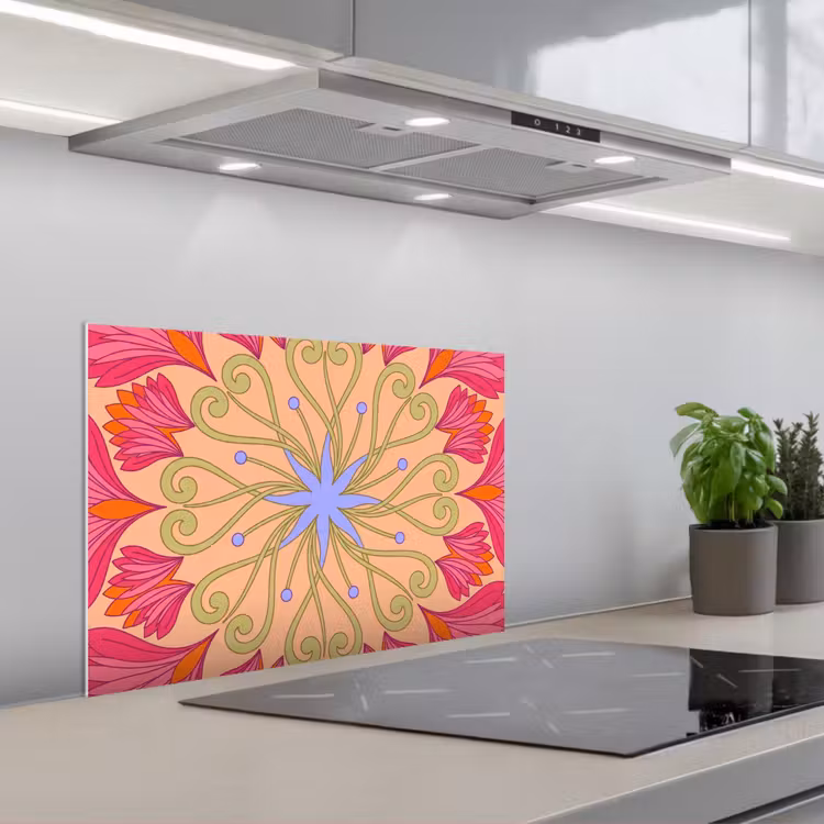 Bloemen - Patroon - Abstract - Roze - Decoratief keuken achterwand spatscherm klein -3d_schuin