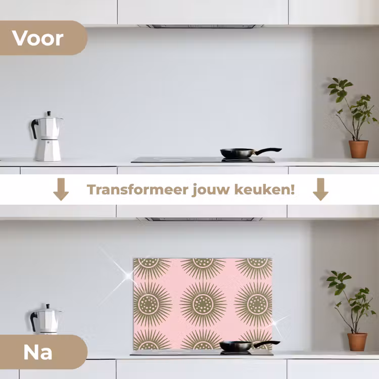 Bloemen - Patroon - Abstract - Roze - Groen keuken achterwand spatscherm klein -voor_na_NL