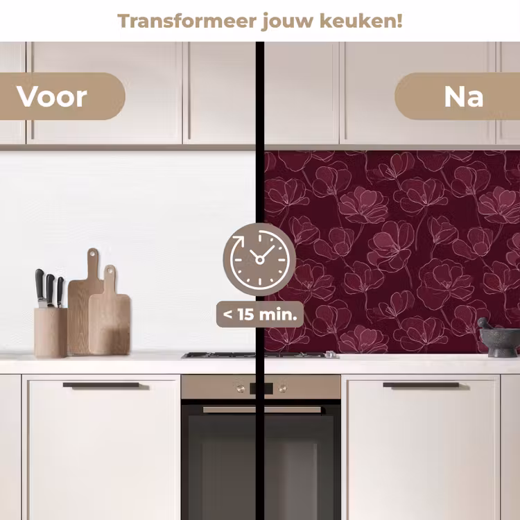 Bloemen - Patroon - Bordeauxrood keuken achterwand 2 middel 871 -voor-na2_NL