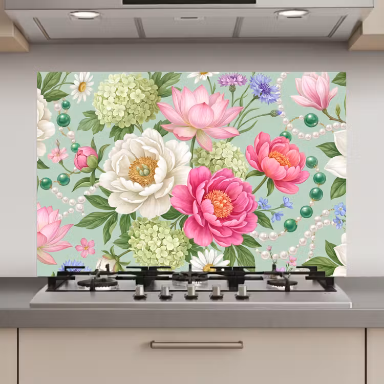Bloemen - Patroon - Botanisch - Groen keuken achterwand spatscherm klein -3d_website