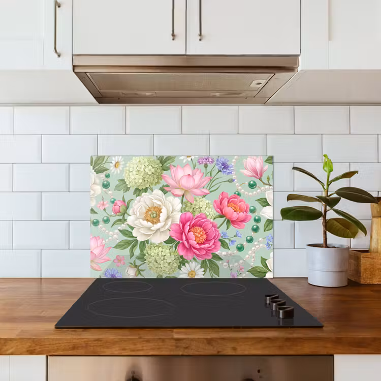 Bloemen - Patroon - Botanisch - Groen keuken achterwand spatscherm klein -sfeer2