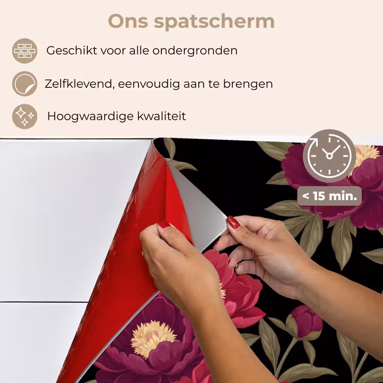 Bloemen - Patroon - Botanisch - Rood - Zwart keuken achterwand spatscherm klein -spatscherm_NL