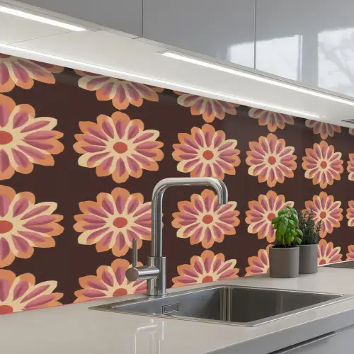 Bloemen - Patroon - Bruin keuken achterwand 2 middel 871 -3d_schuin