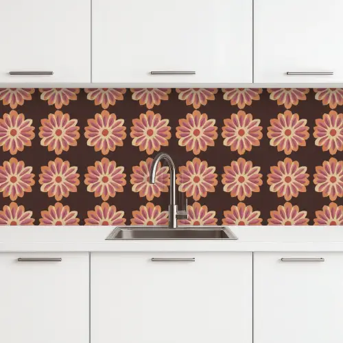 Bloemen - Patroon - Bruin keuken achterwand 2 middel 871 -3d