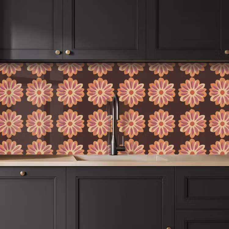 Bloemen - Patroon - Bruin keuken achterwand 2 middel 871 -sfeer1