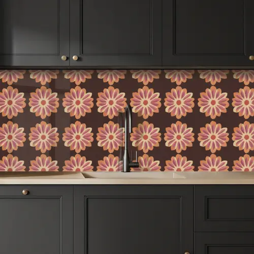 Bloemen - Patroon - Bruin keuken achterwand 2 middel 871 -sfeer1