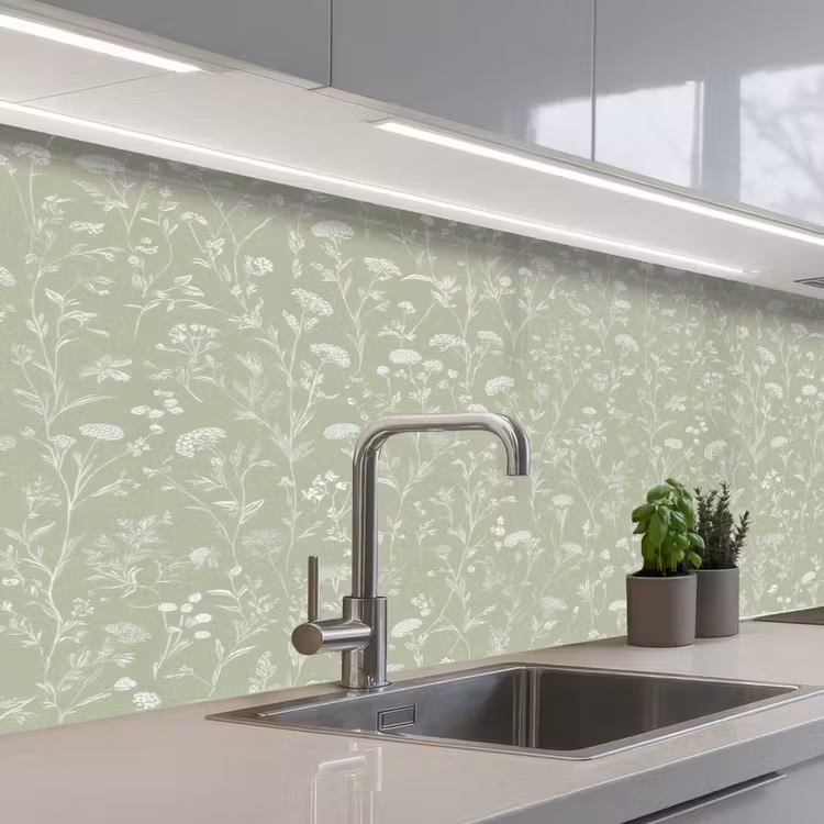 Bloemen - Patroon - Groen keuken achterwand 2 middel 871 -3d_schuin