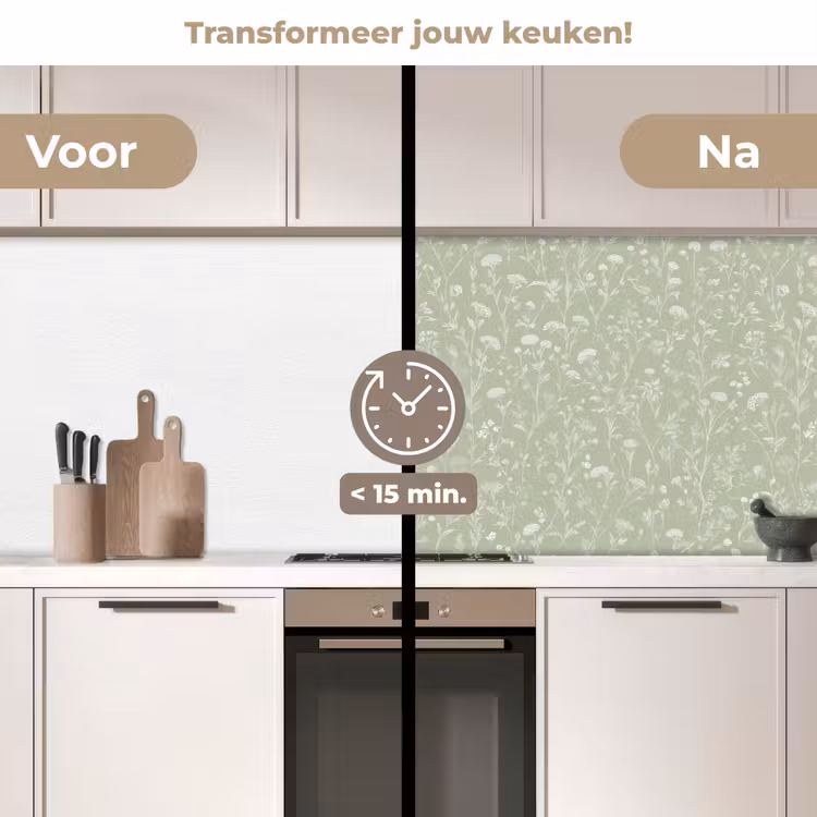 Bloemen - Patroon - Groen keuken achterwand 2 middel 871 -voor-na2_NL