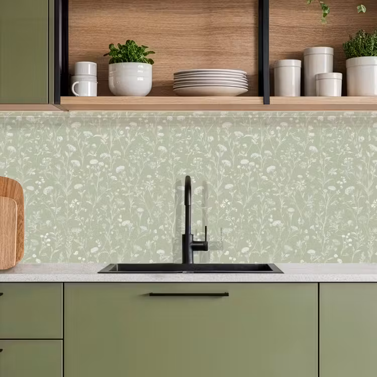 Bloemen - Patroon - Groen keuken achterwand 2 middel 871 -sfeer3