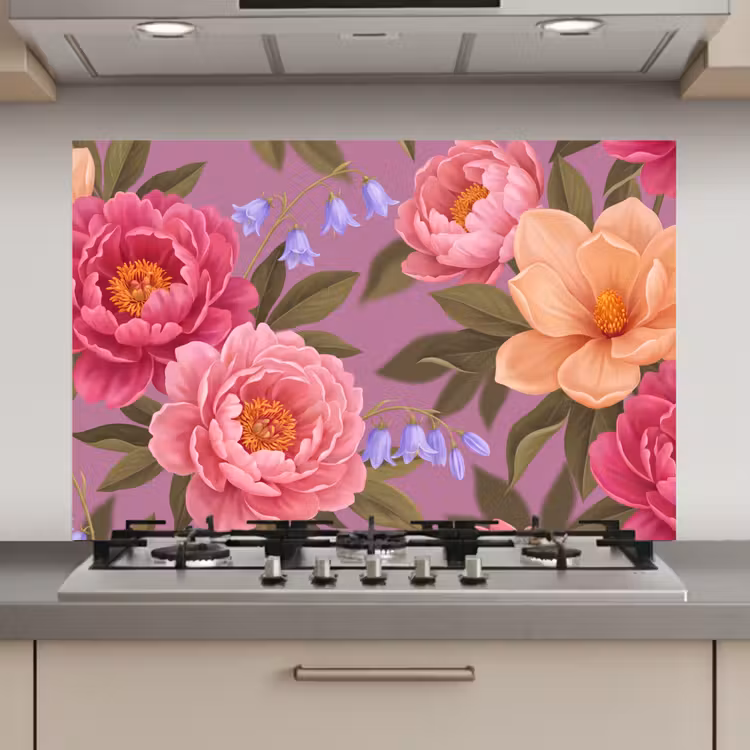 Bloemen - Patroon - Illustratie - Roze keuken achterwand spatscherm klein -3d_website