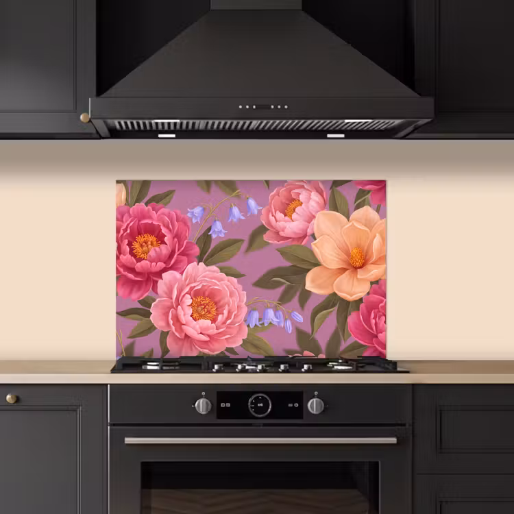 Bloemen - Patroon - Illustratie - Roze keuken achterwand spatscherm klein -sfeer1