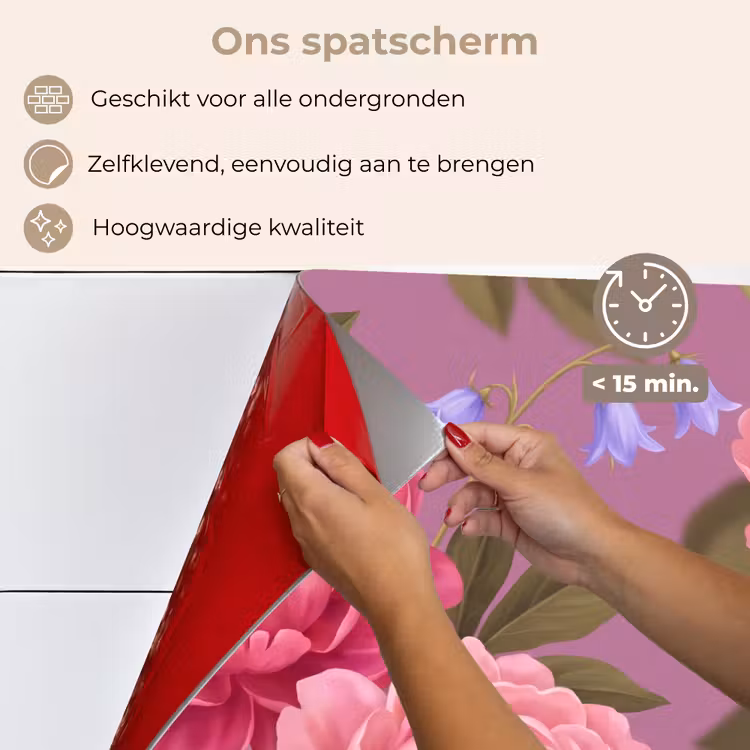 Bloemen - Patroon - Illustratie - Roze keuken achterwand spatscherm klein -spatscherm_NL