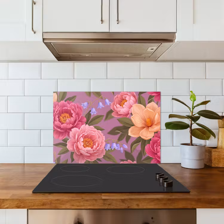 Bloemen - Patroon - Illustratie - Roze keuken achterwand spatscherm klein -sfeer2